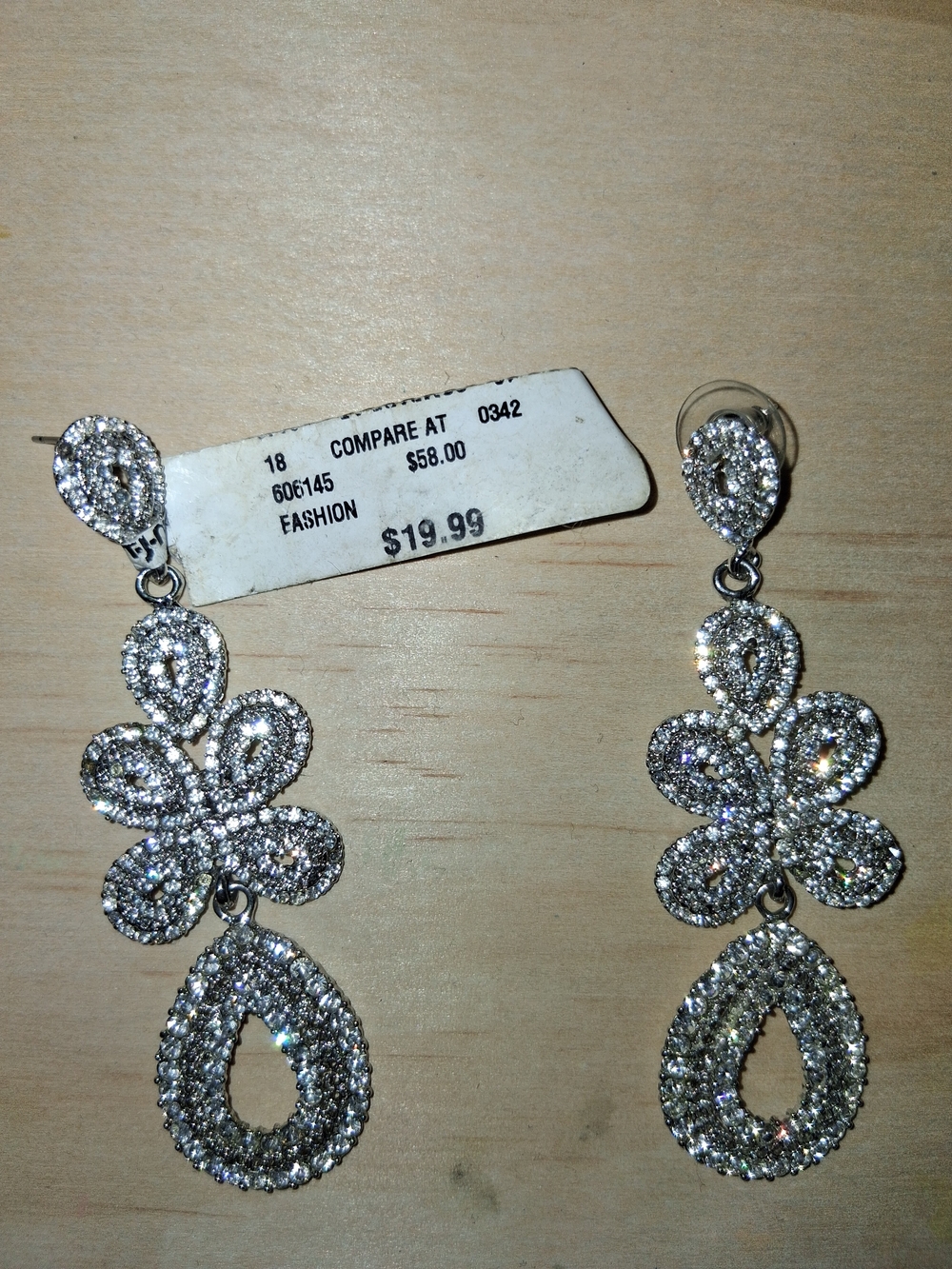 Sparkling Silver Teardrop Floral Drop Earrings